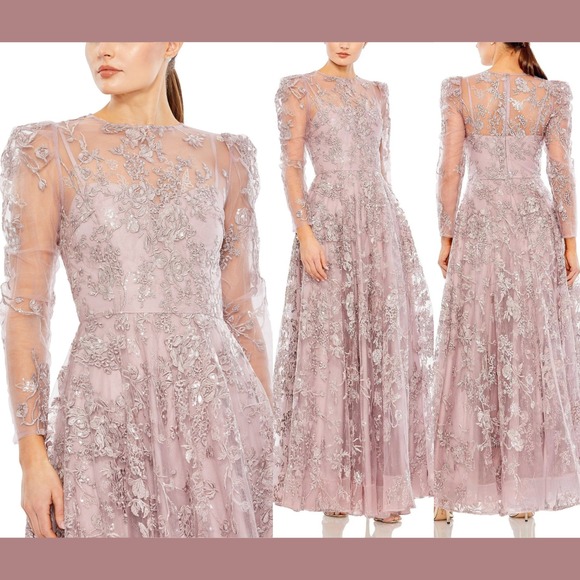 NEW Mac Duggal [ 4‎  ] 50664 Embroidered Illusion High Neck A Line Gown J2004 - Picture 2 of 14